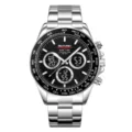 SKMEI Men Stainless Steel Dual Display Quartz Watch Waterproof Multifunctional Chronograph - Silver Case Black Face