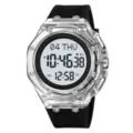 Transparent case digital watch for men, multi-functional waterproof sports wristwatch. - Transparent White Case Black Strap