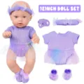 12 inch cute baby doll set with purple dress, headband, pacifier and shoes for kids gift. - Purple Knit Dress Style (SH-149) / 12-Inch Doll Set