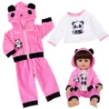 Cute pink panda hoodie and white t-shirt set for 22 inch reborn dolls detail view. - Set / 22 Inch / Pink