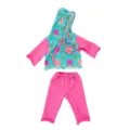 Detail view of 45cm doll seashell print hoodie and pink pants set, showing fine fabric textures. - Tops / Blue Colorful Shell (Q18-550)