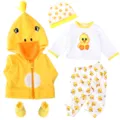 Reborn baby doll clothes 22 inch cute yellow duck winter outfit set with hoodie and pants. - 22 Inch / Little Yellow Duck Hooded Coat Five-Piece Outfit (Q22-032)