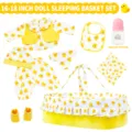 16-18 inch doll sleeping basket set with cute clothes, bib, bottle and accessories. - Yellow Duck Sleeping Basket Clothes Set (TM-272) / Universal for 43cm Dolls