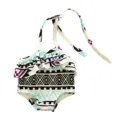 Puppen-Badeanzug Detailansicht, Sommer-Halter-Bikin mit geometrischem Muster für 45cm Puppen. - Schwarz Weiß Geometrisch Blau Lila Neckholder Rüschen Badeanzug (Q18-407)