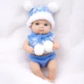 8-inch reborn baby doll cute soft vinyl newborn pacifying doll with warm blue winter outfit - Blue Baby / 8-Inch Doll