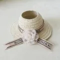 Detailed view of miniature straw hat doll accessory with floral and ribbon trim for cute toys. - For 17CM Doll / Pink Chiffon Flower (CM-012-08)
