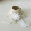 Detailed shot of doll straw hat accessory with white lace and flower, cute woven sun hat. - For 17CM Doll / Green Ribbon Lace (CM-012-14)