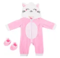 Plush cat hooded doll romper with matching shoes, detailed view of 18 inch doll winter outfit. - Cat Style (Q18-1044)