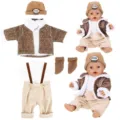 Doll clothes set for 43cm baby dolls, autumn winter outfit with coat hat pants and socks. - Brown Fur Collar Coat Overalls Set (Q18-986)