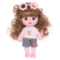 9 inch cute vinyl doll with curly hair, movable joints, fashion princess dress up toy for girls gift. - Astronaut Top Plaid Shorts Sunglasses (ST-Q9M-004)