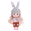 9 Inch Vinyl Doll Cute Bunny Hat Changeable Dress Movable Joints Girl Toy Gift - Gray Rabbit Ear Hat Pink Plaid Top Shorts (ST-Q9M-006)