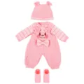 Pink plush cartoon doll clothes set for 18-inch dolls, long sleeve romper, hat, and socks. - Pink Striped Bear Style (Q18-1045)