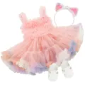 Reborn doll clothes set, pink ruffled tulle dress with matching bow headband and shoes. - Q22-046 Outfit / 18-22 Inch Universal