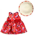 Charming 18-inch doll summer dress and matching hat set featuring a vibrant red cherry pattern. - Red Cherry Print Style / 18-inch Doll Clothes