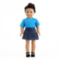 Detail view of 18-inch doll blue t-shirt and dark skirt clothing set, perfect fit for 43cm dolls. - T-Shirt Denim Outfit (Q18-187) / Blue Denim Texture