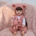 22 inch reborn baby doll full vinyl simulation infant toy with cute knit bear hat and lovely clothes - Pink Knit Overalls Style (ST-Q22-005-024) / 55cm