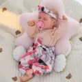 Reborn baby doll 45cm soft vinyl simulation infant toy with cute pink floral pants and pacifier. - Pink Floral Set (Q18-068-065)