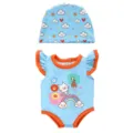 Cute 43cm doll summer outfit set featuring a blue ruffle romper and matching cloud print cap. - Light Blue Ruffle Romper & Hat (Q18-953-01) / Suitable for 43CM Dolls