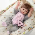 45cm reborn baby doll realistic soft vinyl silicone newborn infant toy cute child gift - Grey Pink Jumpsuit Giraffe Style (Q18-069-068)