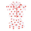 Cute 18 inch American girl doll pajamas set, white satin top and shorts with red hearts for 43cm. - Red Heart Style (Q18-982) / Set