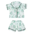 Cute dinosaur print doll pajama set detail, featuring soft light green fabric and green trim. - Dinosaur Style (Q18-982-02) / Set