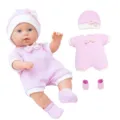 Details of 30cm reborn baby doll set featuring a cute pink romper, matching hat and shoes. - 12 Inch Doll Set (SH-175) / Pink White