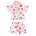 Doll pajama detail view, pink floral short sleeve shirt and shorts set for 43cm dolls. - Pink Flower Style (Q18-982-06)