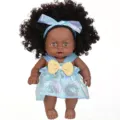8 inch black baby doll 20cm vinyl reborn doll cute curly hair infant toy gift for kids - Blue Shiny Dress Style (ST-Q8-072C) / 20cm