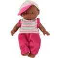 5.5 inch African baby doll vinyl reborn doll with cute striped hat and romper toy gift - ST-Q5-008A / 5.5-Inch Doll / Pink Green Striped Outfit Style (ST-Q5-008A)
