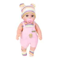Close-up detail of a 30cm reborn baby doll wearing a cute striped hat and pink overalls set. - Doll and Clothing Set (SH-165) / Universal 12 Inch