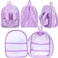 Zainetto per bambole viola con stampa floreale, vari scomparti e chiusura con zip sicura. - Zaino Solo (Senza Bambola)