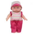 5.5 inch cute baby doll with striped romper and hat, vinyl toy gift for girls. - Pink And Green Striped Romper Style(ST-Q5-006A) / 14cm Doll / Pink White Green Stripes