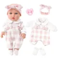 12 Zoll Reborn Baby Puppe Spielzeug mit rosa kariertem Outfit, Schnuller und Zubehör - 30cm Kollektion / Rosa Karo (SH-172)