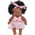 8 inch 20cm black baby doll vinyl reborn cute doll with pink shiny dress and bow headband toys. - Pink Sequin Dress Style (ST-Q8-071C) / 20cm