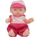 5.5 inch cute baby vinyl doll with striped romper and hat toy gift for girls SKU item - Pink And Green Striped Short Sleeve Outfit Style(ST-Q5-006B) / 14cm Doll / Pink White Green Stripes