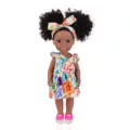 35cm 14 inch cute black baby doll with curly hair, floral dress and headband for kids toy - 35cm/14 inch / New Floral Pattern Dress (ST-Q14-276A)