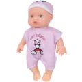 25cm Vinyl Baby Doll Cute Infant Toy with Purple Romper and Hat for Kids Early Education - Panda Style (ST-Q10-064C) / 25cm Dolls / Purple