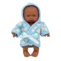 5.5 inch vinyl baby doll cute black doll reborn toy with blue hooded bathrobe - ST-Q5-009A / 5.5-Inch Doll / Blue Plaid Bathrobe Style (ST-Q5-009A)