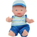 5.5 inch cute baby doll with striped hat and clothes, miniature vinyl toy for girls gift. - Blue And Green Striped Vest Set Style(ST-Q5-006C) / 14cm Doll / Blue White Green Stripes