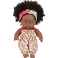 20cm Black Reborn Baby Doll Vinyl Curly Hair Cute Infant Toy Gift Variant SKU Display Product - Pink Headband Abstract Print Romper Style (ST-Q8-073C) / 20cm