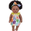 12-Inch Vinyl Black Baby Doll Afro Toy with Floral Dress Princess Skirt for Kids - 30CM Black Baby Doll With Headband / ST-Q12-25009 Colorful Floral Dress Style