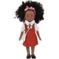 10-inch African black baby doll vinyl reborn toy with curly hair and cute dress SKU item. - Red Vest Skirt Style (ST-Q10-069C)