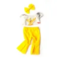 18 Inch Doll Clothes Set Off-Shoulder Top Yellow Flare Pants and Bow Hairband Detail - Yellow Bird Print Set (Q18-158)