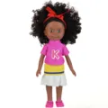10 inch black baby doll vinyl cute curly hair doll toy pink top colorful skirt gift kids - Letter Top Style (ST-Q10-068C)