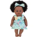 12-inch vinyl black baby doll with afro hair, cute star dress and headband toy. - 30CM Black Baby Doll With Headband / ST-Q12-25011 Blue-Green Star Strap Dress Style