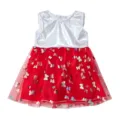Close-up detail of the 18-inch doll red tulle dress with shiny silver top and butterfly sequins. - Silver Glitter Top Red Butterfly Mesh Skirt (Q18-940-02) / Clothes Only