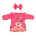 43cm doll clothes set pink long sleeve dress with cute headband for baby doll apparel - Pink Bear Romper Dress & Headband (Q18-955) / Suitable for 43CM Dolls