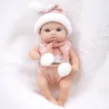 Cute 8 inch reborn baby doll with knitted pink hat and scarf set, soft vinyl newborn toy. - Pink Baby / 8-Inch Doll