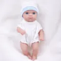20cm vinyl reborn baby doll with blue hat and white romper, soft cute soothing toy for kids. - Blue Pajamas Style