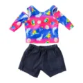 Puppenkleidung Set Schulterfreies Oberteil und Jeansshorts für Modepuppen Party Outfits. - Mehrfarbiges Farbverlauf Meerestier Outfit / 18-Zoll-Puppenbekleidung für American Girl (ohne Schuhe)